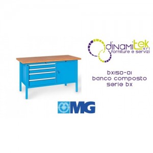 BX150 01 COMPTOIR EN BOIS 4 TIROIRS 36X27 UE 1 PORTE AVEC SERRURE MM 1700X700X870H SéRIE MG BX Dinamitek 1
