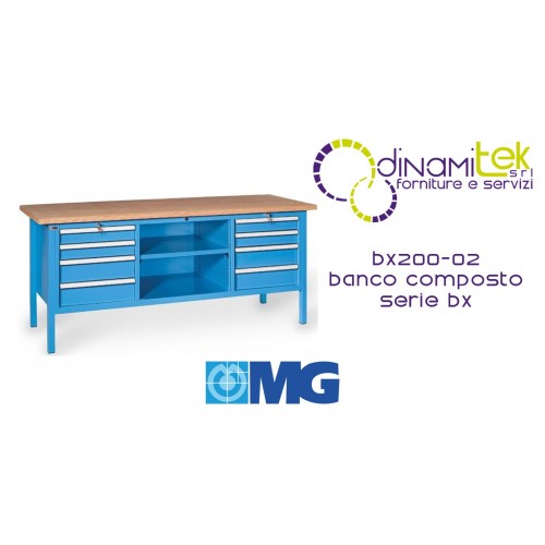 BX200 02 HöLZERNE ARBEITSPLATTE 8 SCHUBLADEN 27X27 UE 1 ZENTRALES REGAL MM 2000X700X870H MG BX SERIE Dinamitek 1