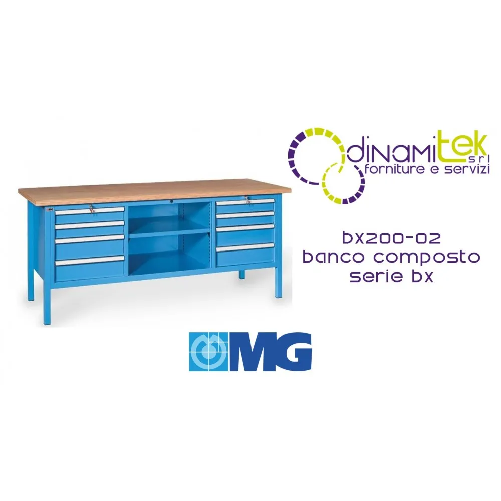 BX200 02 HöLZERNE ARBEITSPLATTE 8 SCHUBLADEN 27X27 UE 1 ZENTRALES REGAL MM 2000X700X870H MG BX SERIE Dinamitek 1
