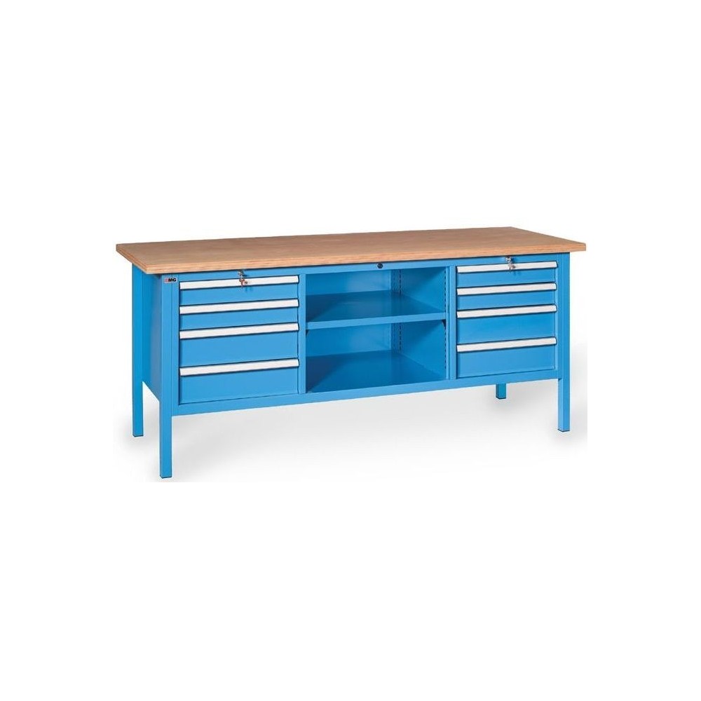 BX200 02 ENCIMERA DE MADERA 8 CAJONES 27X27 UE 1 BALDA CENTRAL MM 2000X700X870H SERIE MG BX Dinamitek 2