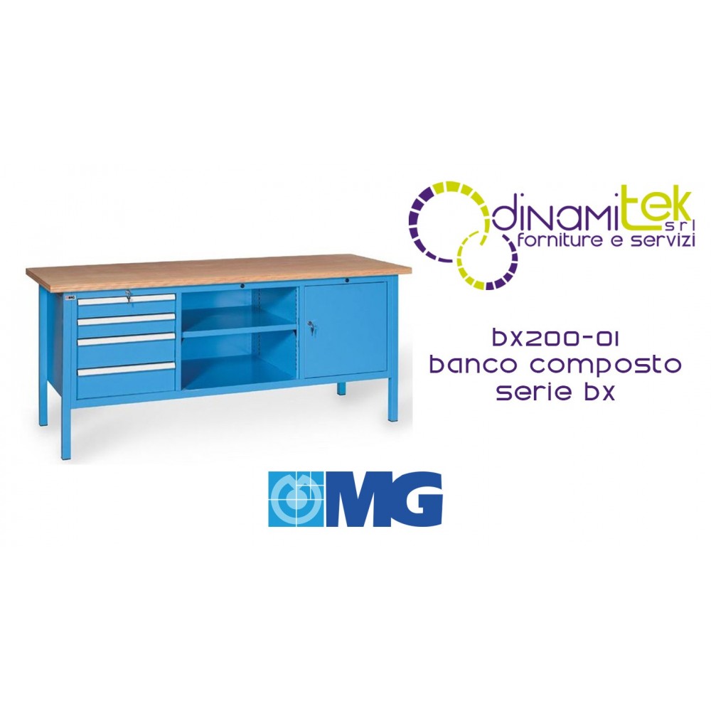 BX200 01 ENCIMERA DE MADERA 4 CAJONES 27X27 UE 1 BALDA CENTRAL Y 1 PUERTA CON CERRADURA MM 2000X700X870H SERIE MG BX Dinamitek 1