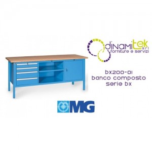 BX200 01 ENCIMERA DE MADERA 4 CAJONES 27X27 UE 1 BALDA CENTRAL Y 1 PUERTA CON CERRADURA MM 2000X700X870H SERIE MG BX Dinamitek 1