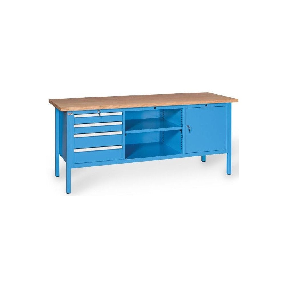 BX200 01 HöLZERNE ARBEITSPLATTE 4 SCHUBLADEN 27X27 UE 1 ZENTRALES REGAL UND 1 TüR MIT SCHLOSS MM 2000X700X870H MG SERIE BX Dinamitek 2