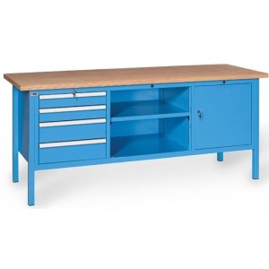 BX200 01 HöLZERNE ARBEITSPLATTE 4 SCHUBLADEN 27X27 UE 1 ZENTRALES REGAL UND 1 TüR MIT SCHLOSS MM 2000X700X870H MG SERIE BX Dinamitek 2
