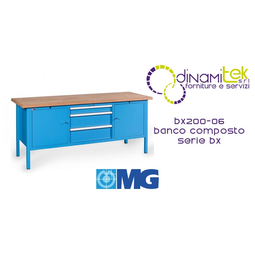 BX200 06 HöLZERNE ARBEITSPLATTE 3 SCHUBLADEN 36X27 UE 2 TüREN MIT INNENREGAL MM 2000X700X870H MG SERIE BX Dinamitek 1