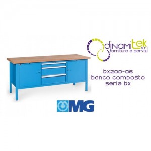 BX200 06 HöLZERNE ARBEITSPLATTE 3 SCHUBLADEN 36X27 UE 2 TüREN MIT INNENREGAL MM 2000X700X870H MG SERIE BX Dinamitek 1