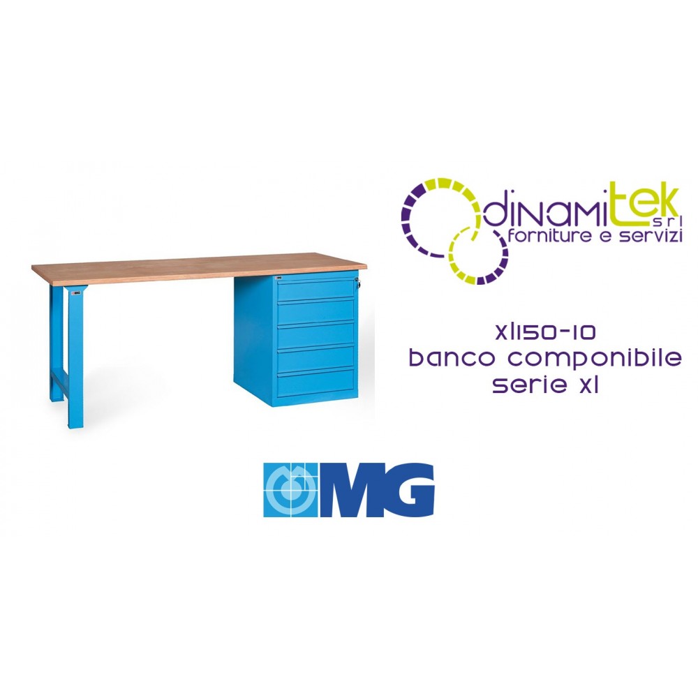 XL150 10 BANCO DE TRABAJO MODULAR TAPA DE MADERA 5 CAJONES MM 1500X700X865H SERIE MG XL Dinamitek 1