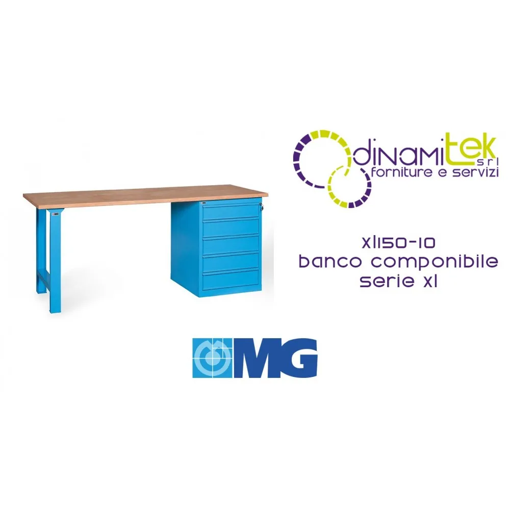 XL150 10 MODULAR WORKBENCH WOODEN TOP 5 DRAWERS MM 1500X700X865H MG XL SERIES Dinamitek 1
