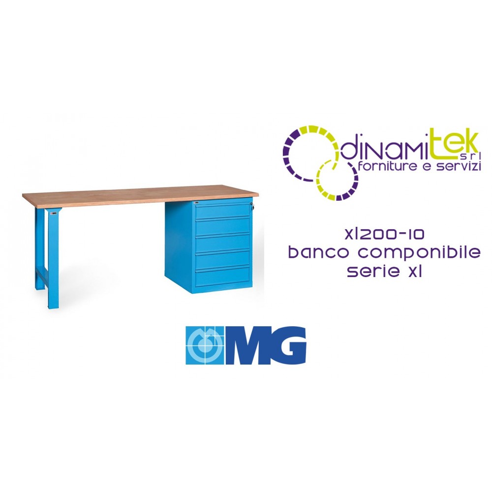 XL200 10 MODULAR WORKBENCH WOODEN TOP 5 DRAWERS MM 2000X700X865H MG XL SERIES Dinamitek 1
