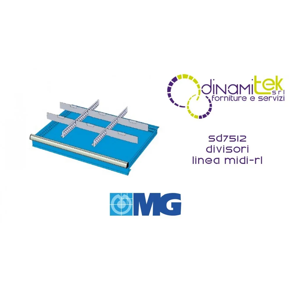 SD7512 SEPARATORS RL FOR DRAWERS MM 75 WITH 2 SLOTTED DIVIDERS 27 U 6 TRANSVERSAL DIVIDERS 12 U MG MIDI-RX LINE Dinamitek 1