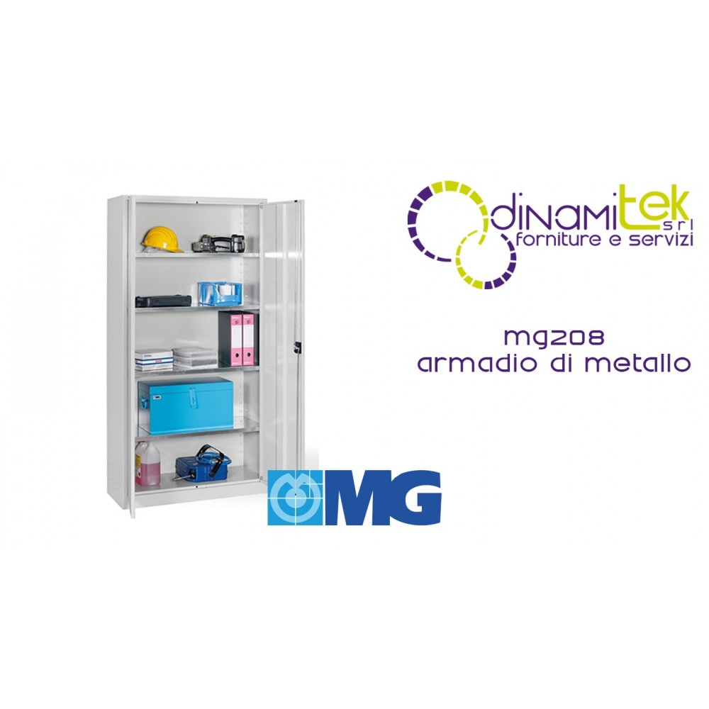 MG208 CABINET WITH ROD LOCK DOORS WITH 4 ADJUSTABLE GALVANIZED SHELVES MM 1000X400X2000H MG Dinamitek 1