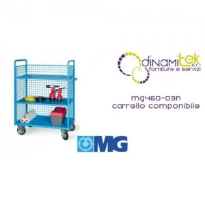 MG460 03N MODULAR TROLLEY 3 NET SIDES AND 2 SHELVES MM 1116X694X1500H MG Dinamitek 1