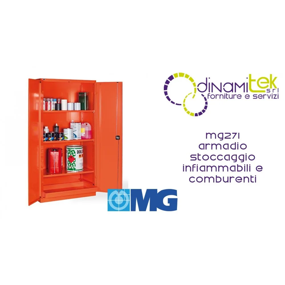 MG271 CABINET FOR STORING FLAMMABLE AND OXIDIZING PRODUCTS WITH 3 PERFORATED SHELVES AND COLLECTION TANK MM 1023X555X2000H MG Dinamitek 1