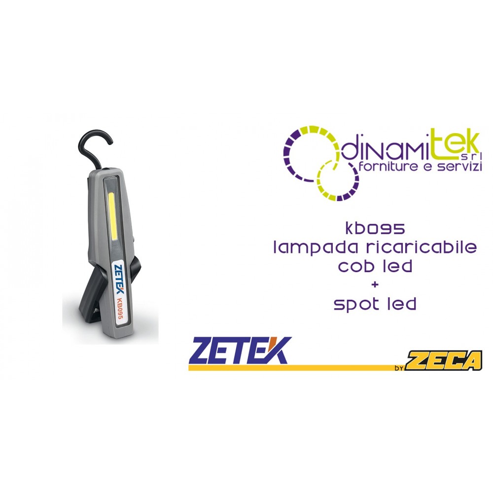 KB095 LAMPADA RICARICABILE TASCABILE CON COB LED(2W) + 1 W SPOT LED. CON CARICABATTERIE 100-240V ZETEK Dinamitek 1