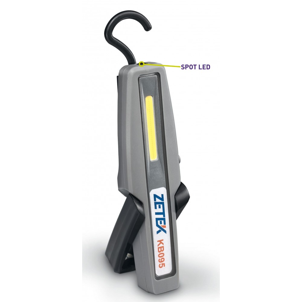 KB095 LAMPADA RICARICABILE TASCABILE CON COB LED(2W) + 1 W SPOT LED. CON CARICABATTERIE 100-240V ZETEK Dinamitek 2