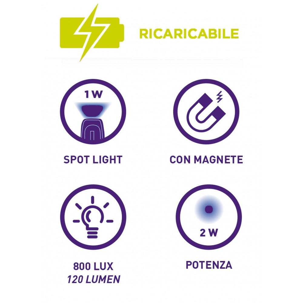 KB095 LAMPADA RICARICABILE TASCABILE CON COB LED(2W) + 1 W SPOT LED. CON CARICABATTERIE 100-240V ZETEK Dinamitek 4