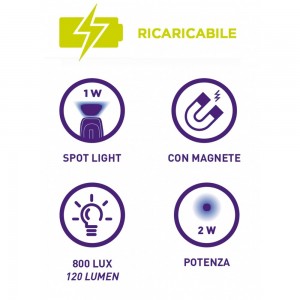 KB095 LAMPADA RICARICABILE TASCABILE CON COB LED(2W) + 1 W SPOT LED. CON CARICABATTERIE 100-240V ZETEK Dinamitek 4