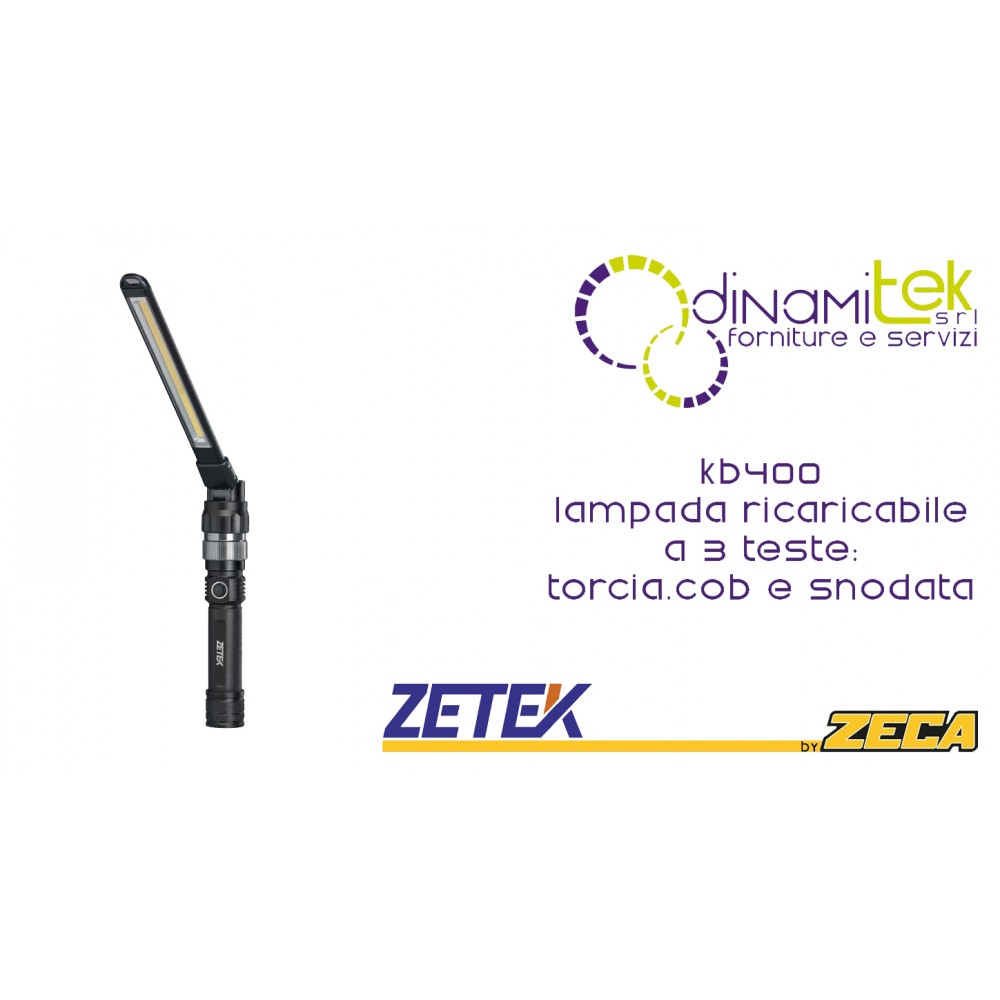KB400 3-HEAD RECHARGEABLE LAMP: TORCH, COB AND JOINTED. WITH 100-240V ZETEK USB CHARGER Dinamitek 1