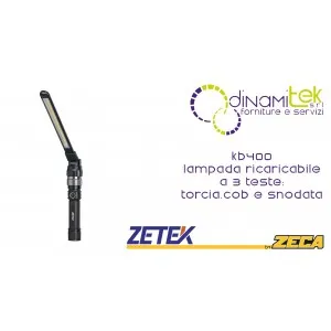 LáMPARA RECARGABLE DE 3 CABEZALES KB400: LINTERNA, COB Y ARTICULADA. CON CARGADOR USB ZETEK 100-240V Dinamitek 1