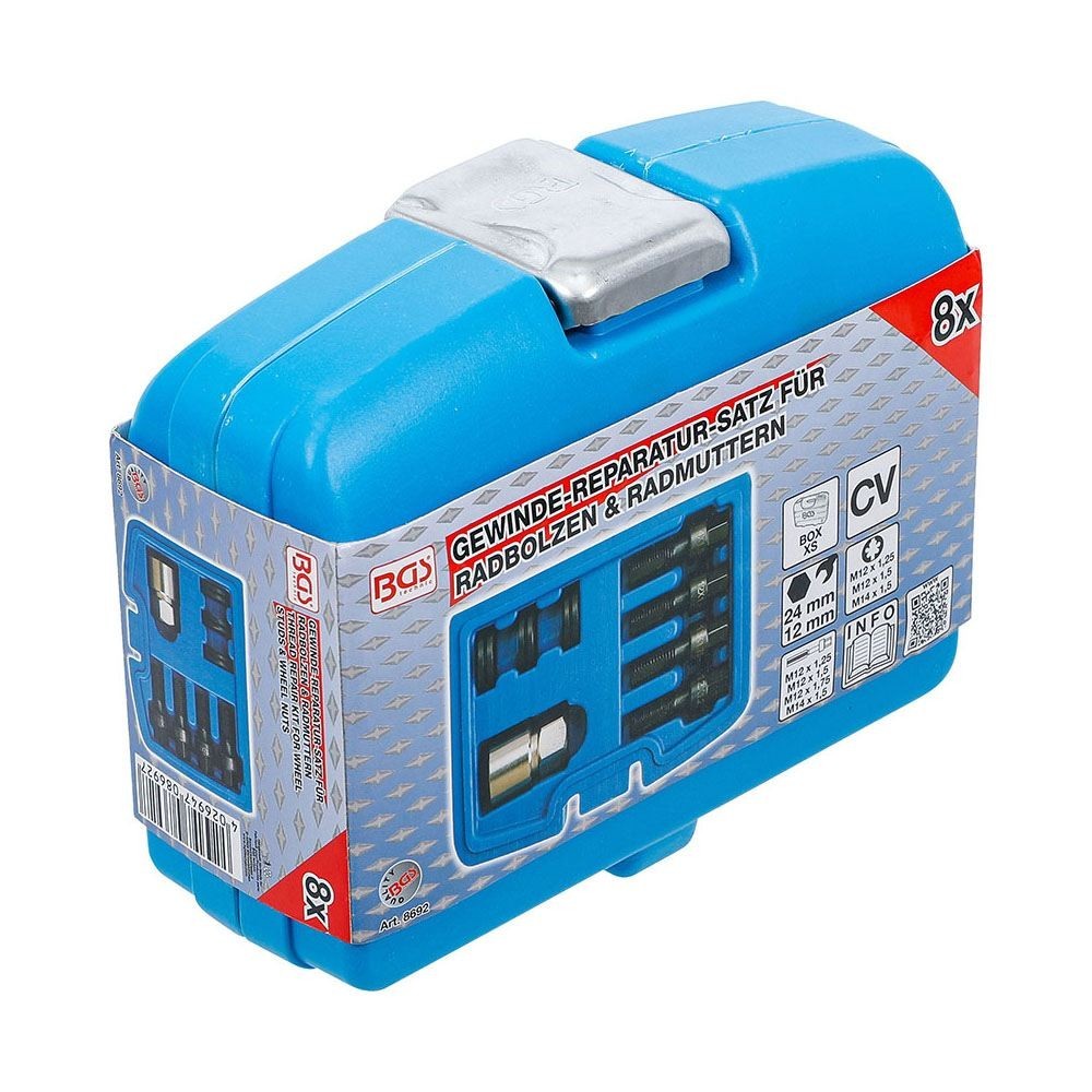 BGS TECHNIC BGS8692 KIT PER RIPARAZIONE DEI FILETTI DI PRIGIONIERI E DADI RUOTA M12 E M14 Dinamitek 4