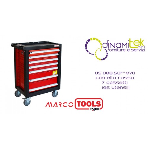 05.088.50 R-EVA TROLLEY 7 SCHUBLADEN DREHEN SICH MIT 196 WERKZEUGEN MARCO TOOLS Dinamitek 1