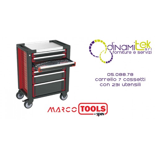 05.088.78 7-DRAWER SPIN TROLLEY WITH 231 TOOLS (5 FULL DRAWERS) MARCO TOOLS Dinamitek 1