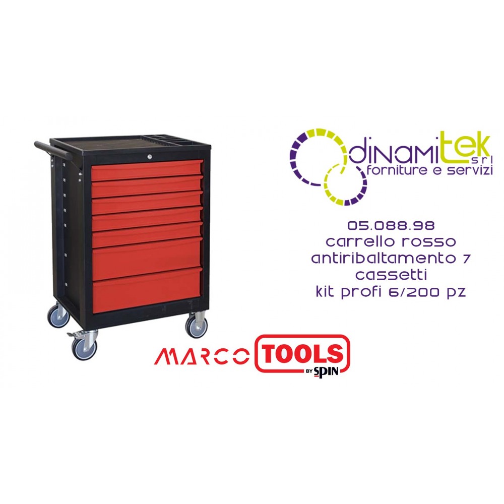 SPIN 05.088.98 CARRELLO ROSSO ANTIRIBALTAMENTO 7 CASSETTI piu KIT PROFI 6-200 pz Dinamitek 1