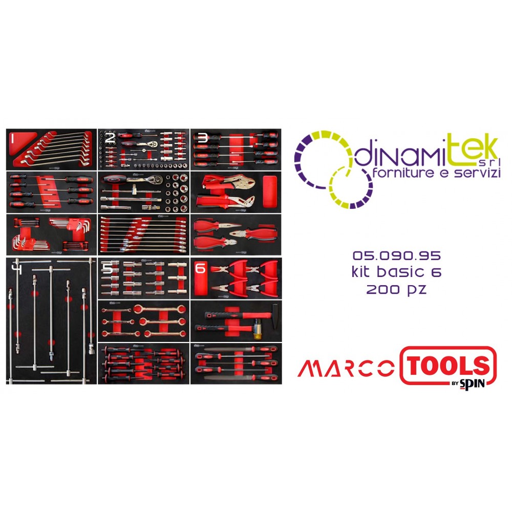 05.090.95 KIT PROFI / 6 SPIN 200 HERRAMIENTAS PARA CARROS PORTAHERRAMIENTAS MARCO Dinamitek 1
