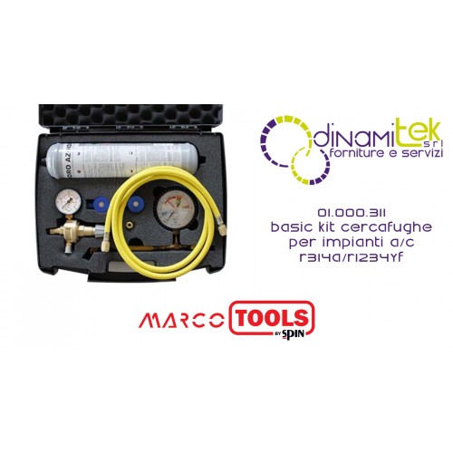 01.000.311 BASIC KIT CERCAFUGHE PER IMPIANTI A/C R314a/R1234yf SPIN MARCO TOOLS Dinamitek 1
