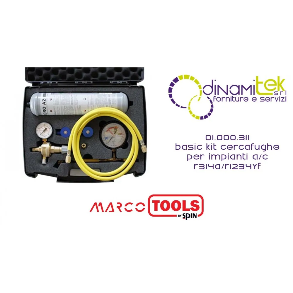 01.000.311 BASIC KIT CERCAFUGHE PER IMPIANTI A/C R314a/R1234yf SPIN MARCO TOOLS Dinamitek 1