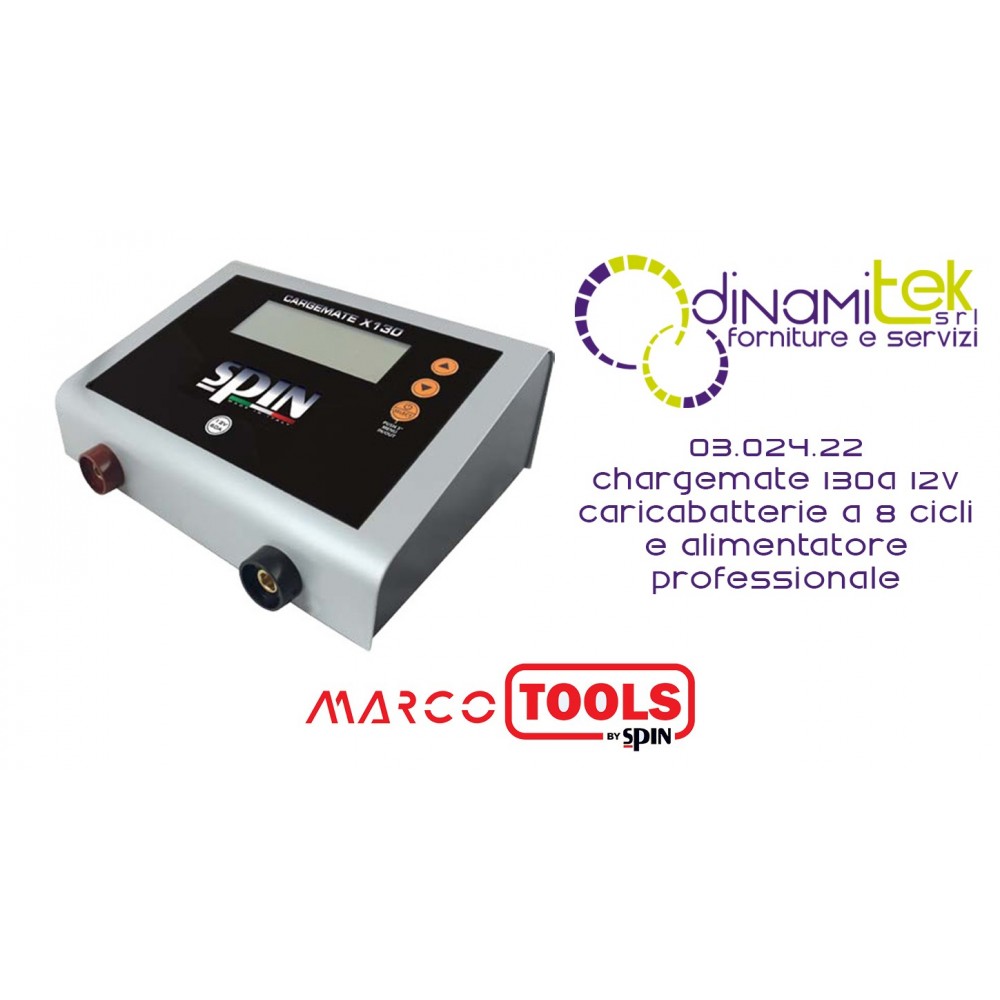 SPIN 03.024.22 CHARGEMATE 130A 12V CARICABATTERIE A 8 CICLI E ALIMENTATORE PROFESSIONALE Dinamitek 1