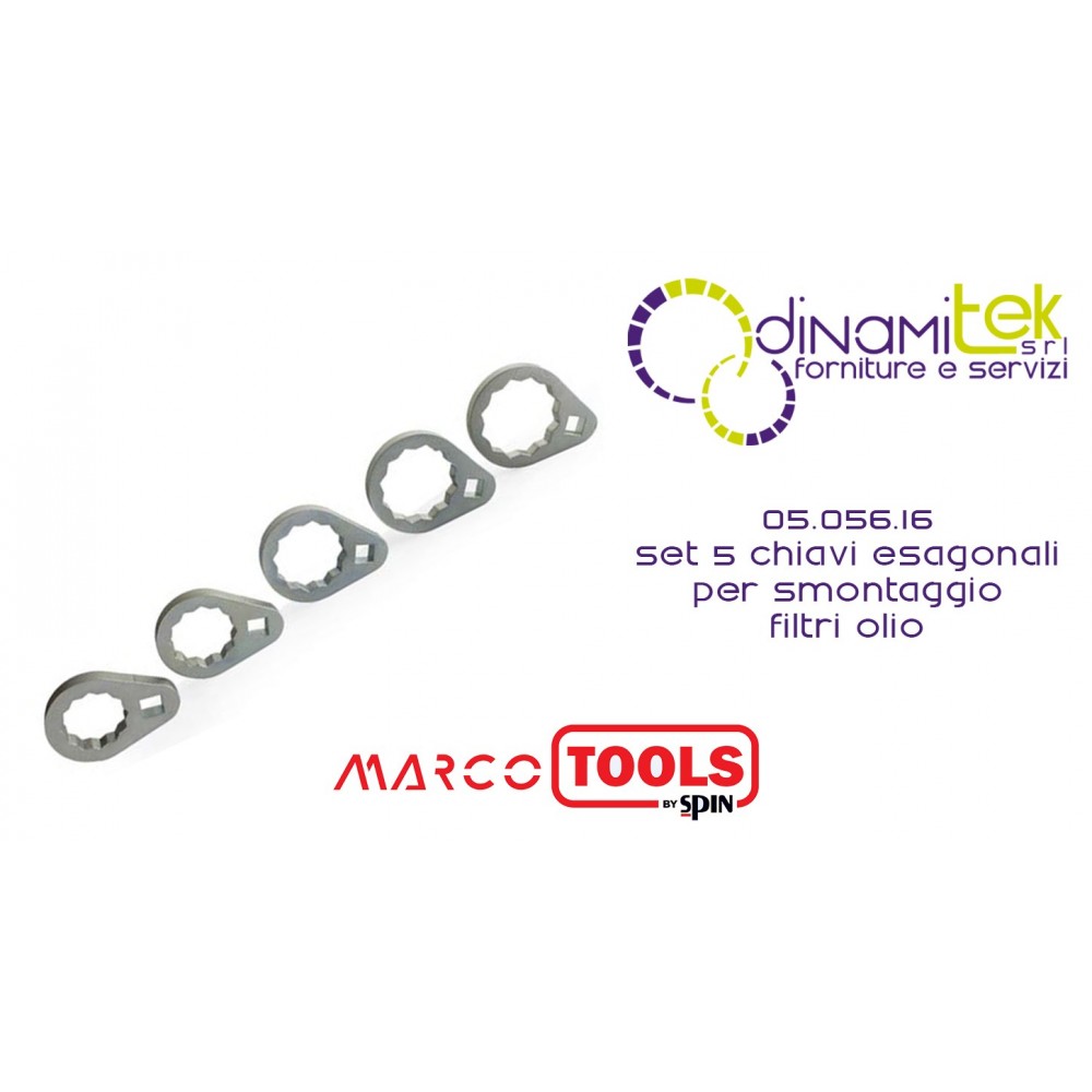 05.056.16 SET 5 CHIAVI ESAGONALI PER SMONTAGGIO FILTRI OLIO SPIN MARCO TOOLS Dinamitek 1