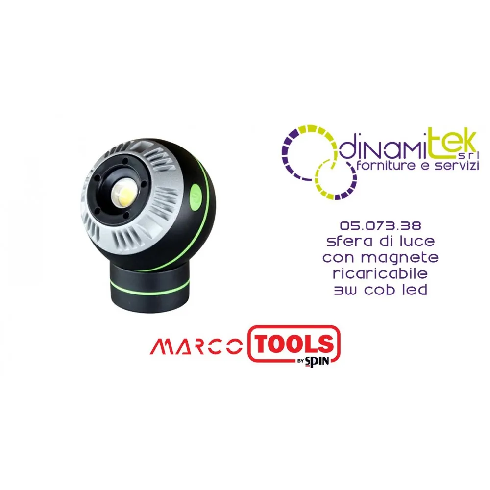 05.073.38 SFERA DI LUCE CON MAGNETE RICARICABILE 3W COB LED SPIN MARCO TOOLS Dinamitek 1