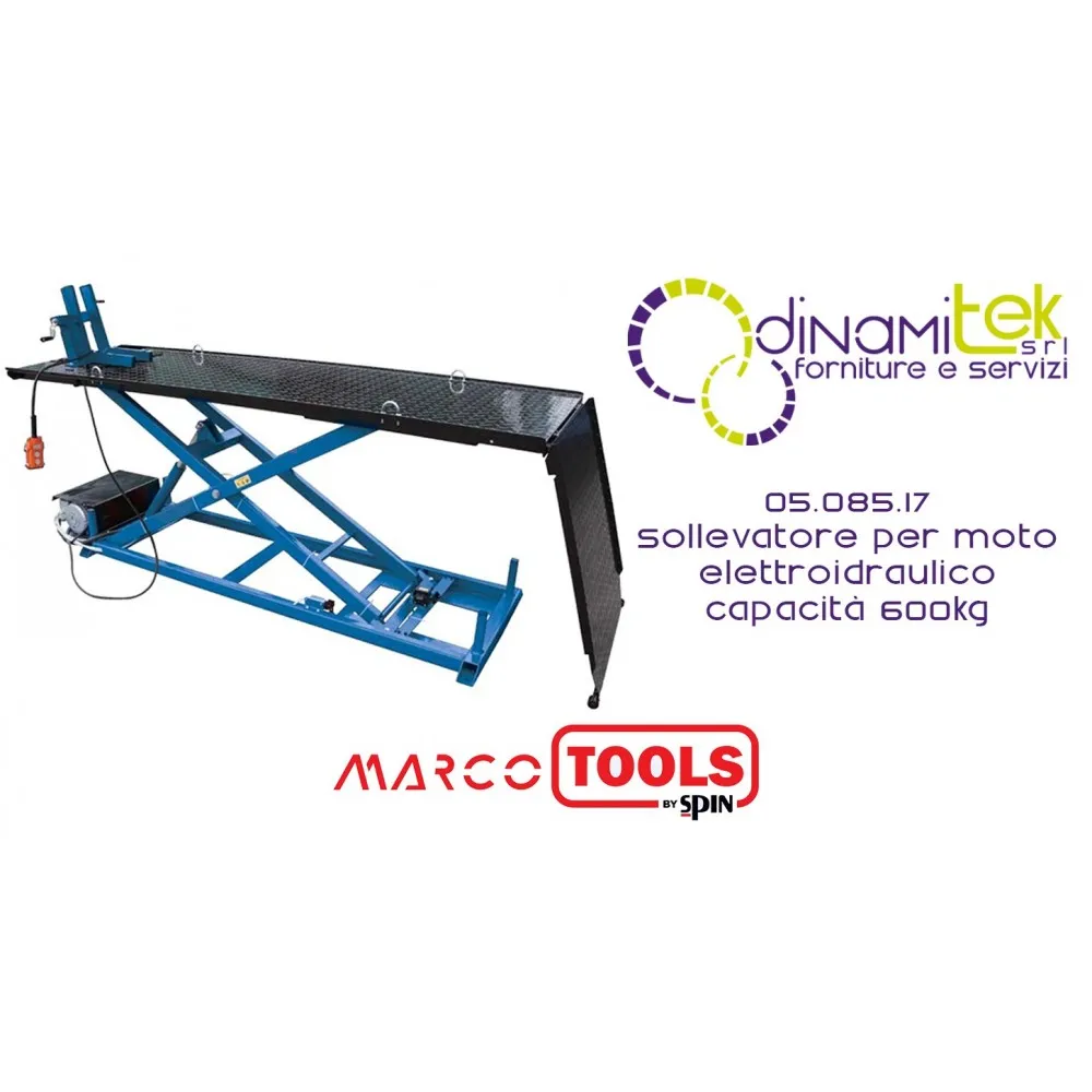 05.085.17 SOLLEVATORE PER MOTO ELETTROIDRAULICO capacità 600kg SPIN MARCO TOOLS Dinamitek 1