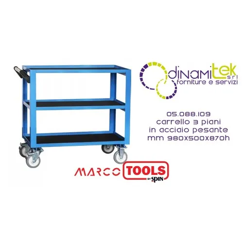 05.088.109 CARRELLO 3 PIANI IN ACCIAIO TIPO PESANTE mm 980x500x870h SPIN MARCO TOOLS Dinamitek 1