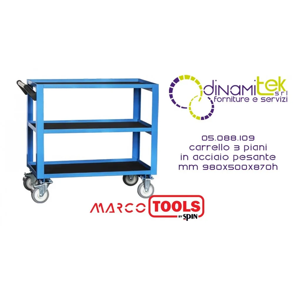 SPIN 05.088.109 CARRELLO 3 PIANI IN ACCIAIO TIPO PESANTE mm 980x500x870h Dinamitek 1