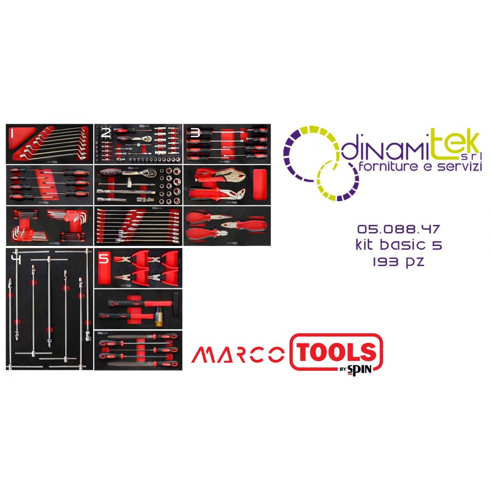05.088.47 KIT PROFI 5/193 UTENSILI PER CARRELLI SPIN MARCO TOOLS Dinamitek 1