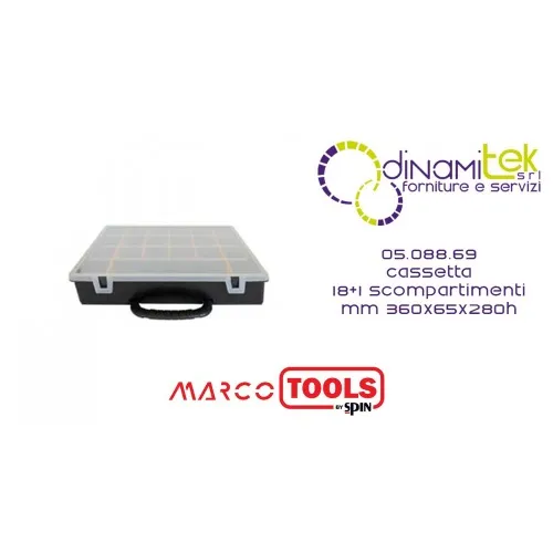 05.088.69 CASSETTA CON 18+1 SCOMPARTIMENTI mm 360x65x280h SPIN MARCO TOOLS Dinamitek 1