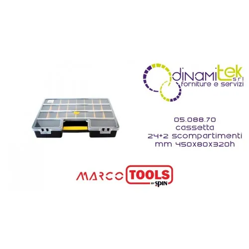 05.088.70 CASSETTA CON 24+2 SCOMPARTIMENTI mm 450x80x320h SPIN MARCO TOOLS Dinamitek 1