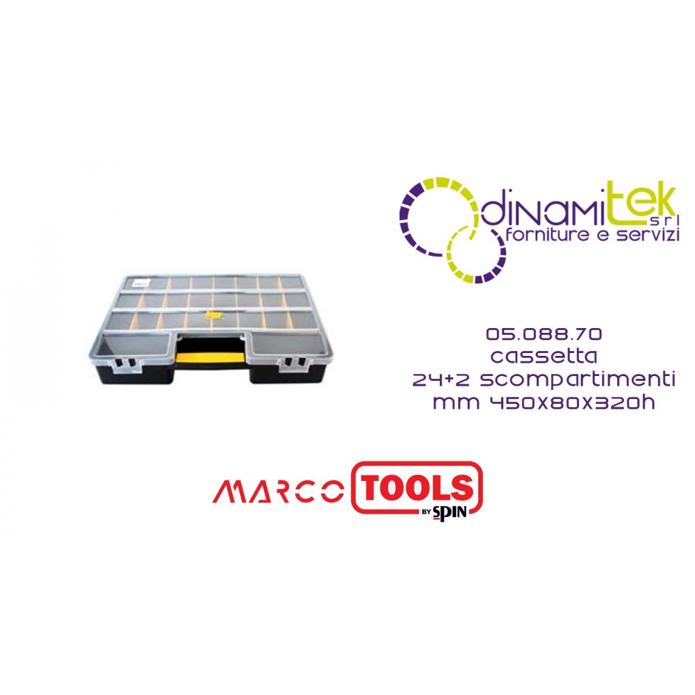 05.088.70 CASSETTA CON 24+2 SCOMPARTIMENTI mm 450x80x320h SPIN MARCO TOOLS Dinamitek 1