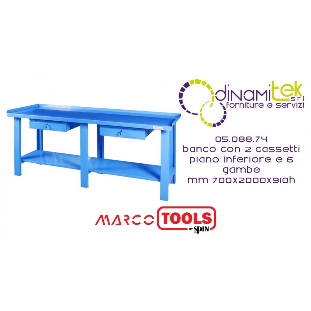 SPIN 05.088.74 BANCO COMPONIBILE CON 2 CASSETTI PIANO INFERIORE E 6 GAMBE mm 700x2000x910h Dinamitek 1