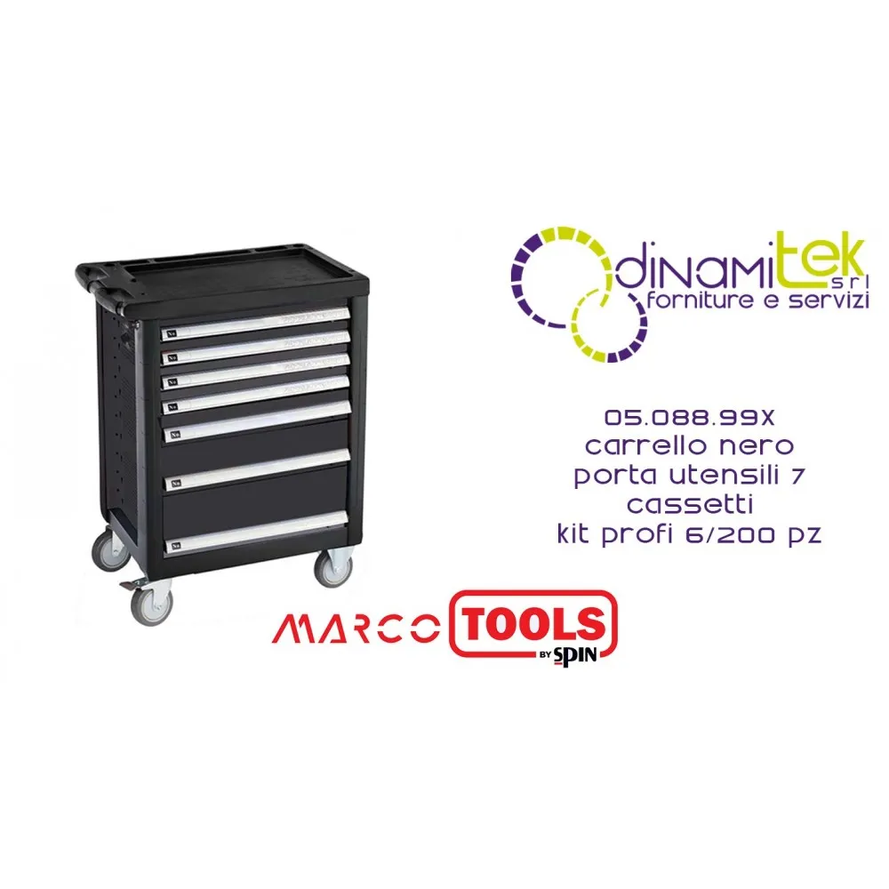 SPIN 05.088.99X CARRELLO NERO PORTA UTENSILI 7 CASSETTI KIT PROFI 6-200 pz Dinamitek 1