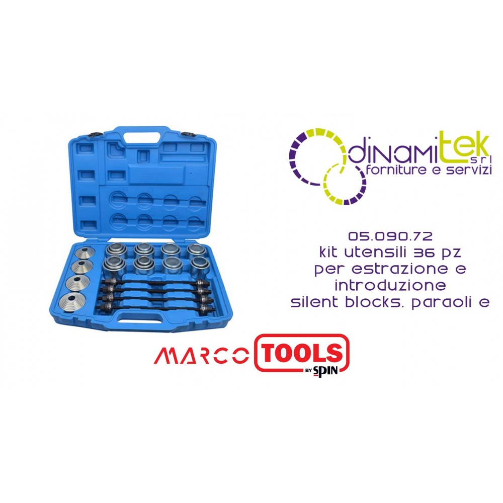SPIN 05.090.72 KIT DI 36 UTENSILI PER ESTRAZIONE E INTRODUZIONE SILENT BLOCKS PARAOLI E CUSCINETTI Dinamitek 1