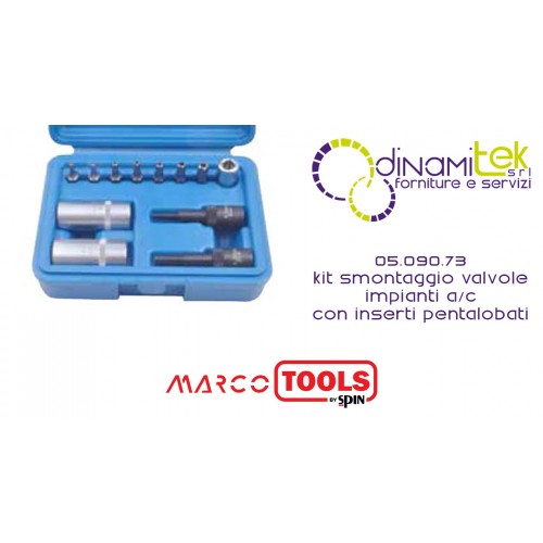 05.090.73 KIT SMONTAGGIO VALVOLE IMPIANTI A/C CON INSERTI PENTALOBATI SPIN MARCO TOOLS Dinamitek 1