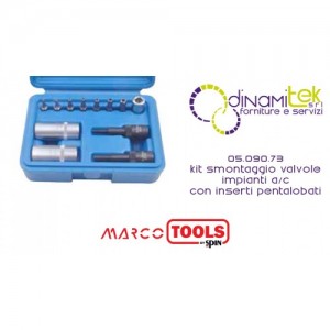 05.090.73 KIT SMONTAGGIO VALVOLE IMPIANTI A/C CON INSERTI PENTALOBATI SPIN MARCO TOOLS Dinamitek 1