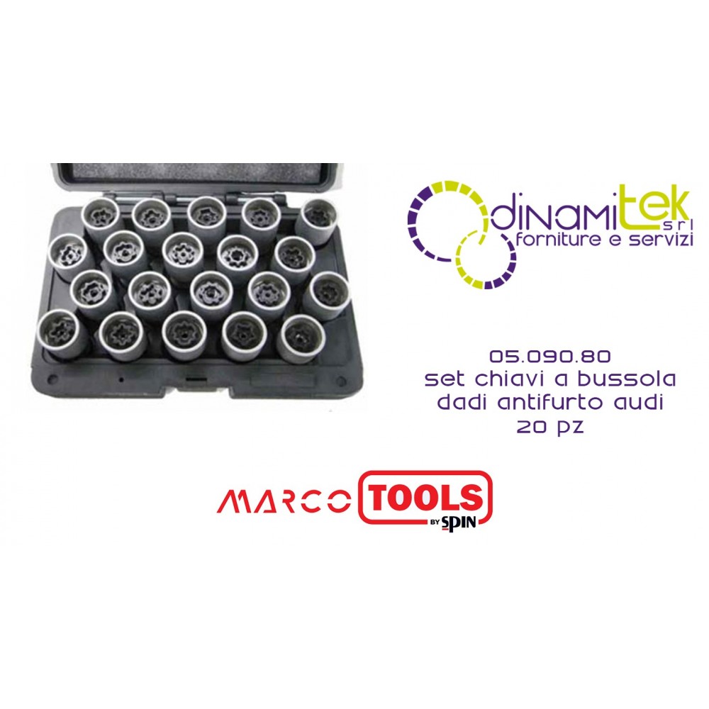 05.090.80 SET 20 CHIAVI A BUSSOLA PER RIMOZIONE DADI ANTIFURTO AUDI SPIN MARCO TOOLS Dinamitek 1