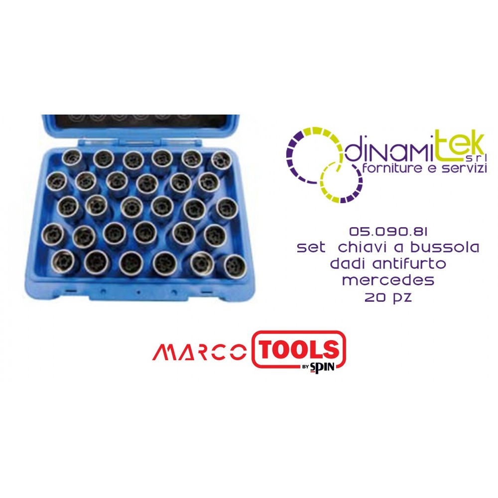 05.090.81 SET 20 CHIAVI A BUSSOLA PER RIMOZIONE DADI ANTIFURTO MERCEDES SPIN MARCO TOOLS Dinamitek 1