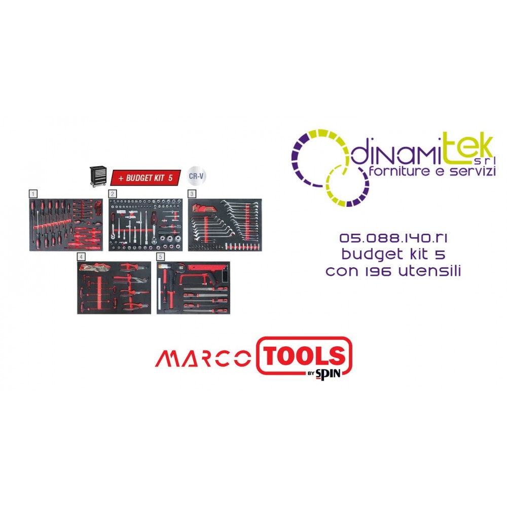 05.088.140.R1 BUDGET KIT 5 CON 196 UTENSILI PER CARRELLI SPIN MARCO TOOLS Dinamitek 1