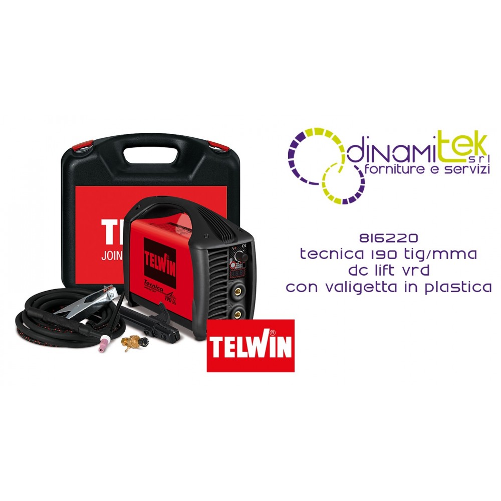 816220 SALDATRICE TECNICA 190 TIG-MMA DC LIFT VRD CON VALIGETTA DI PLASTICA TELWIN Dinamitek 1