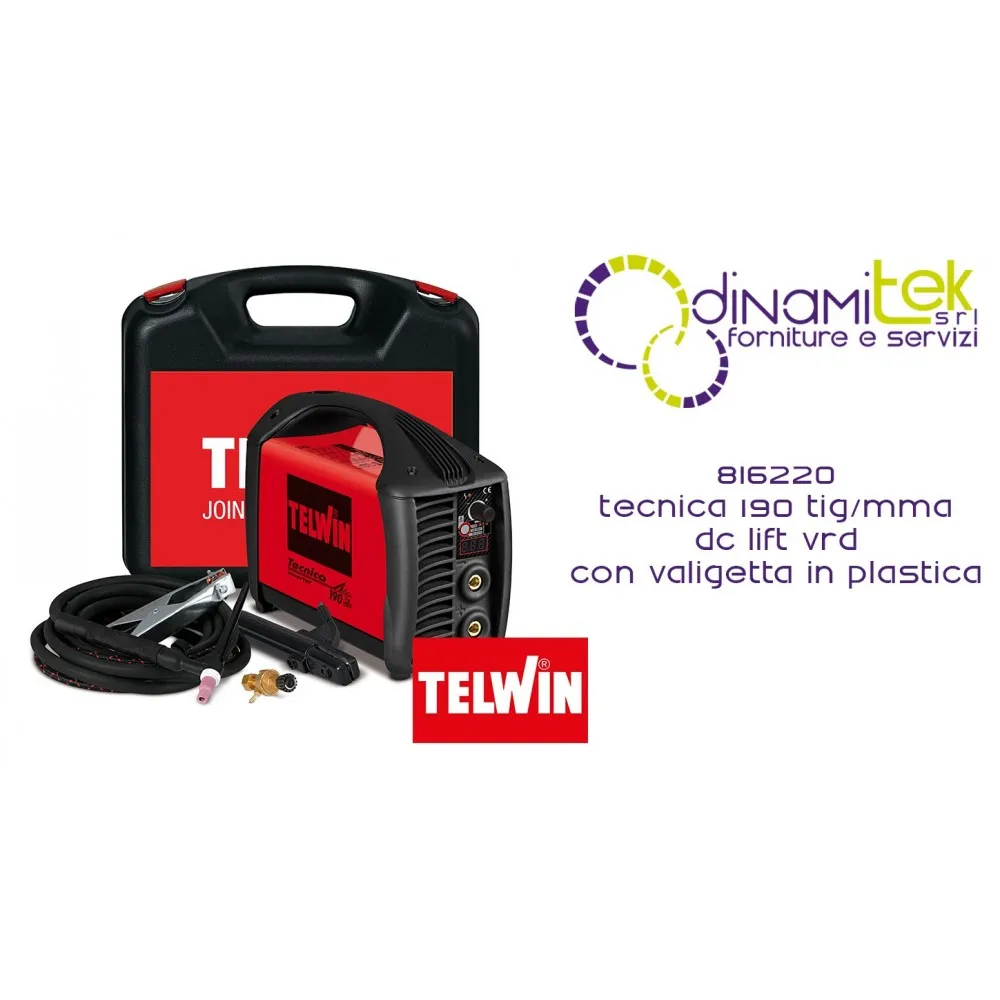 816220 SALDATRICE TECNICA 190 TIG-MMA DC LIFT VRD CON VALIGETTA DI PLASTICA TELWIN Dinamitek 1